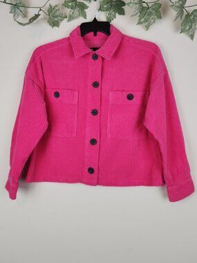 ZARA Size S Pink Corduroy Cropped Cotton Long Sleeve Pockets Women's Jacket